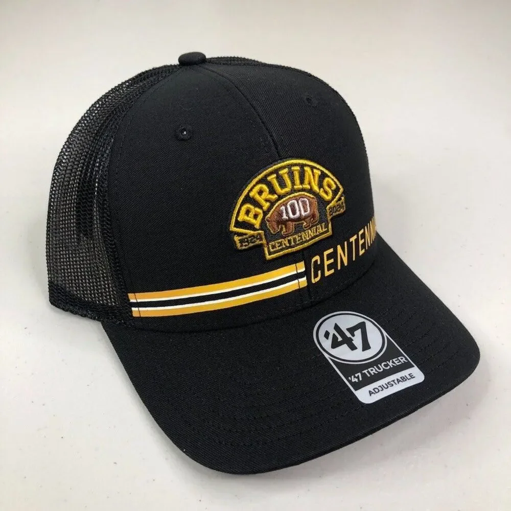 Boston Bruins Hat 47 Adjustable Snapback‎ Trucker Cap Centennial 100th Black New